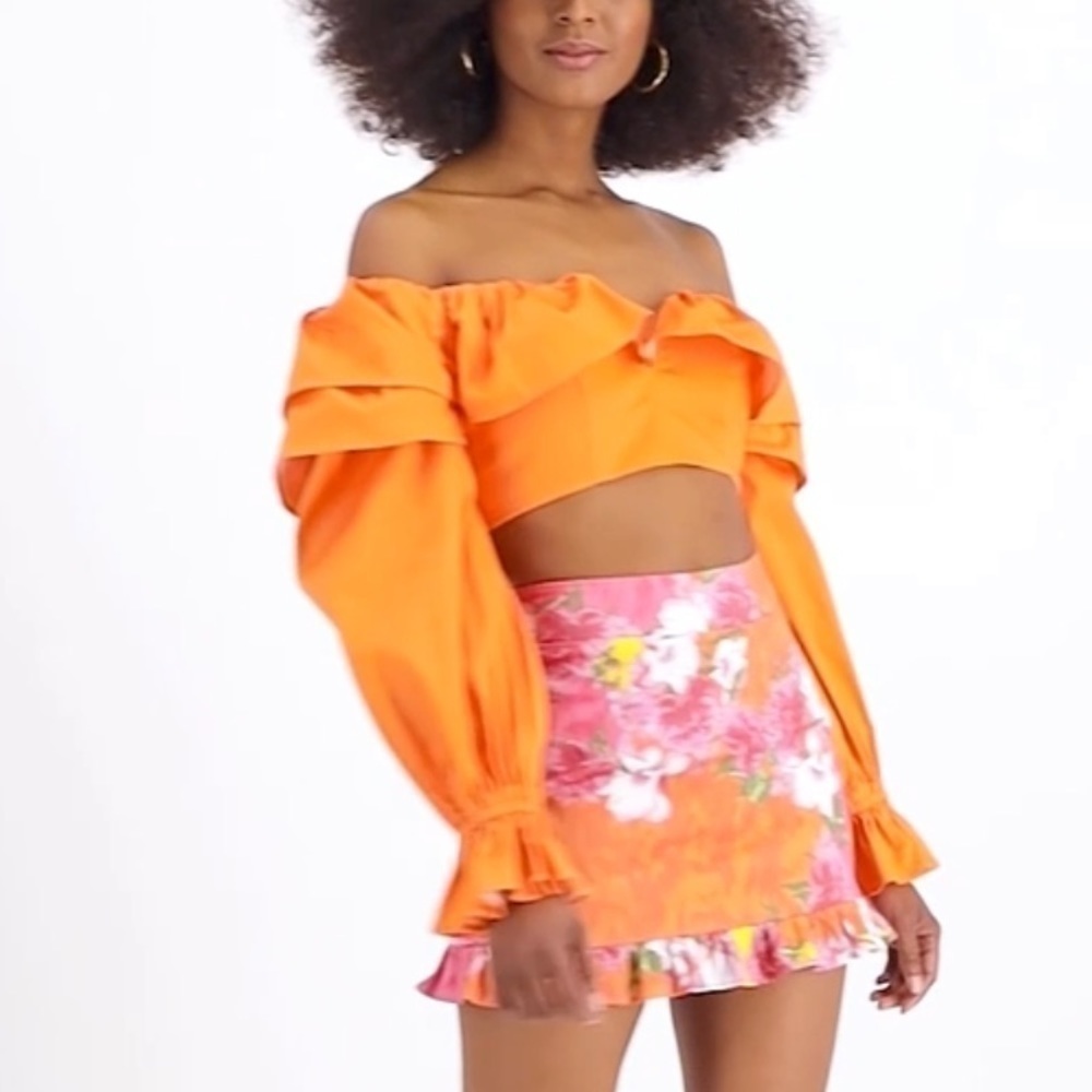 🌻Zerina Akers x Bar III Orange Ruffled Cropped Top Size XL - Picture 3 of 11